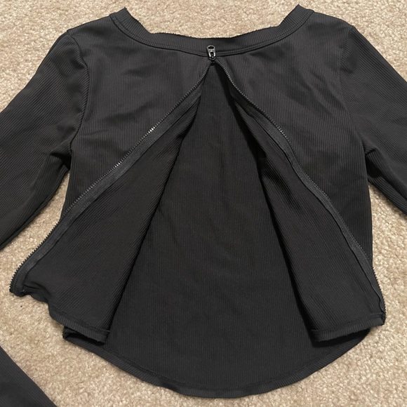 Women’s Free People FP Movement Ribbed Back Zip Long Sleeve Crop Top Black Sz S - Picture 6 of 8